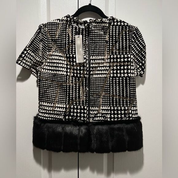 Katharine Kidd Tweed And Faux Fur Black Crop Top - Picture 2 of 4